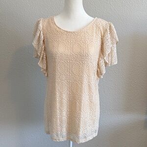 Kaktus Cream Lace Blouse with Ruffle Sleeves